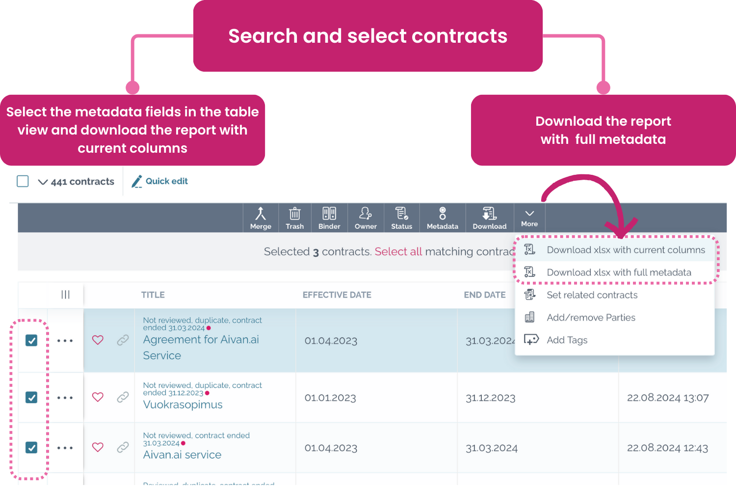zefort - download metadata report in xlsx file