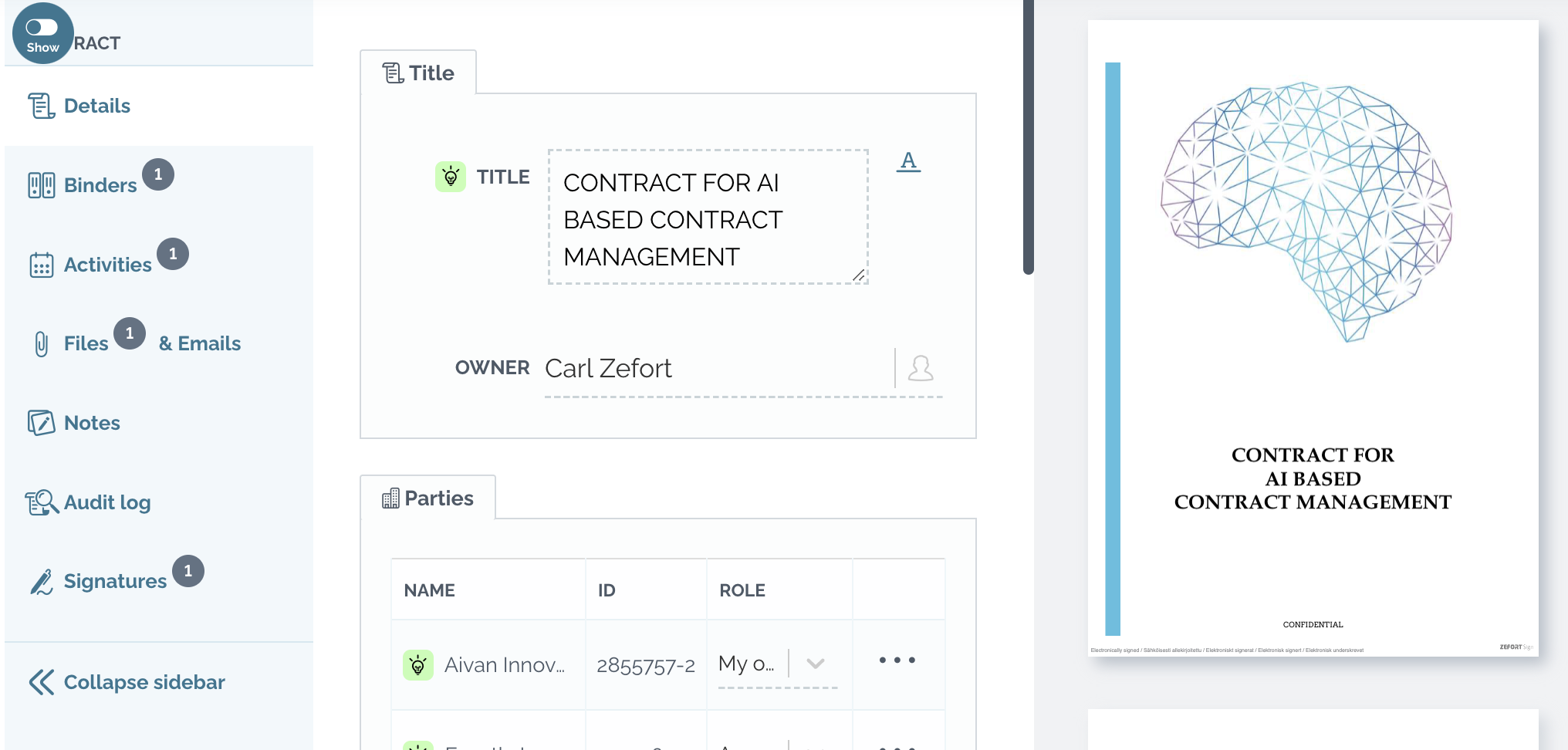 zefort contract preview - details