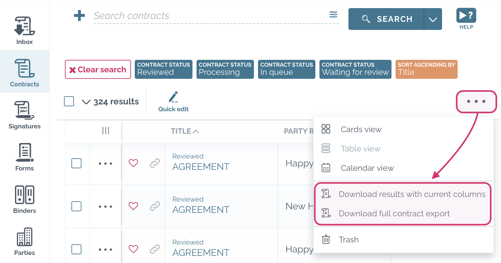 zefort download contract metadata in excel
