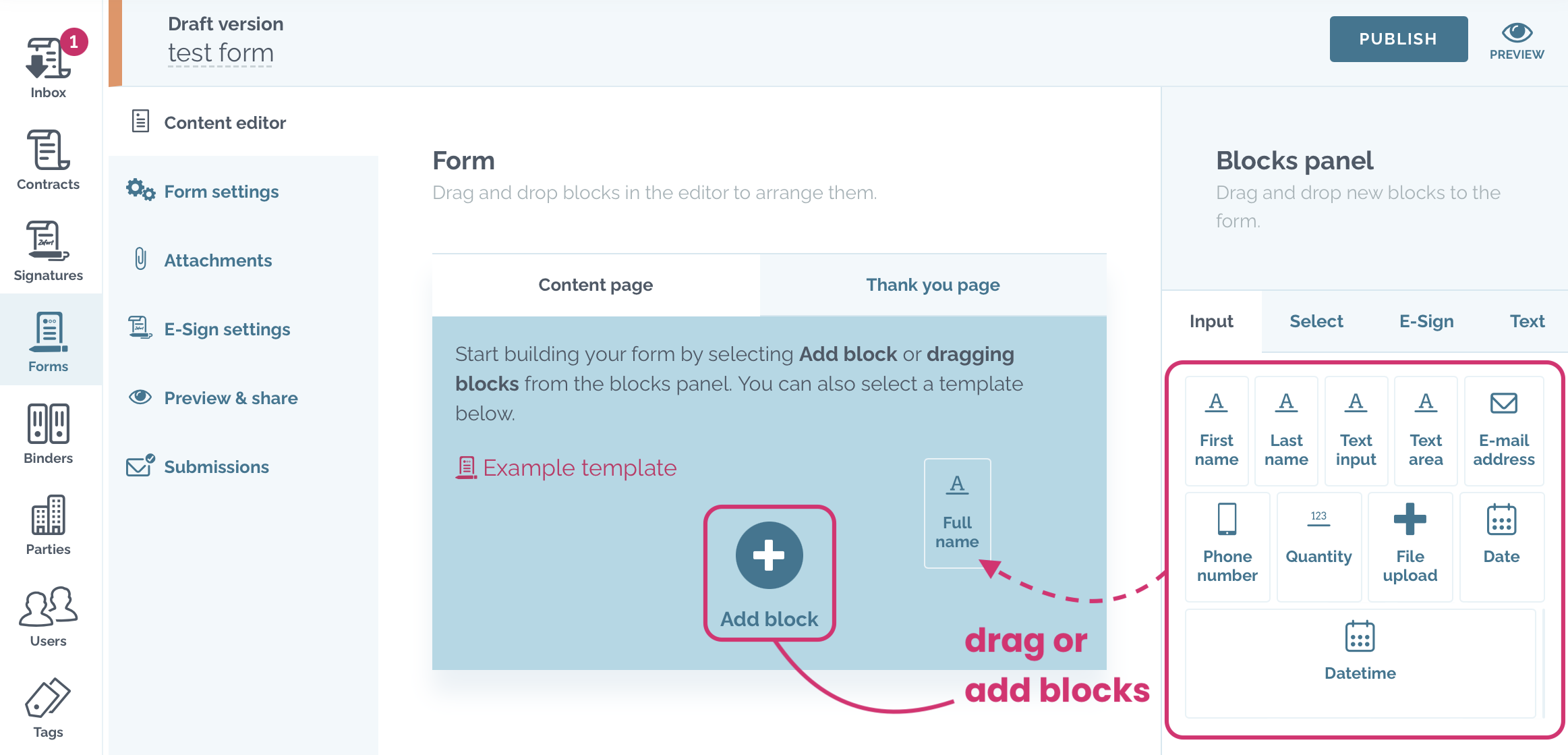 zefort forms drag blocks