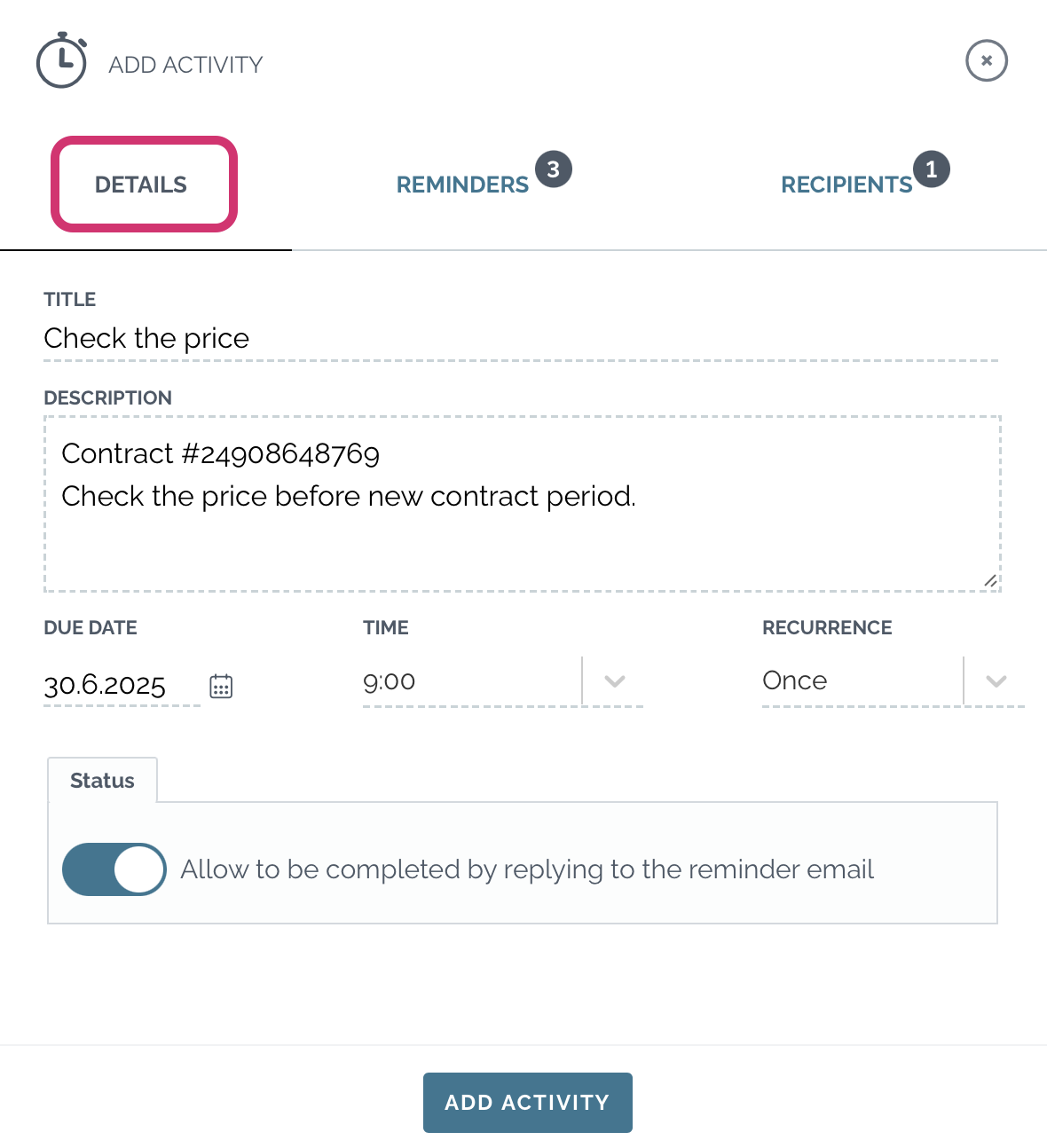 zefort add activity details