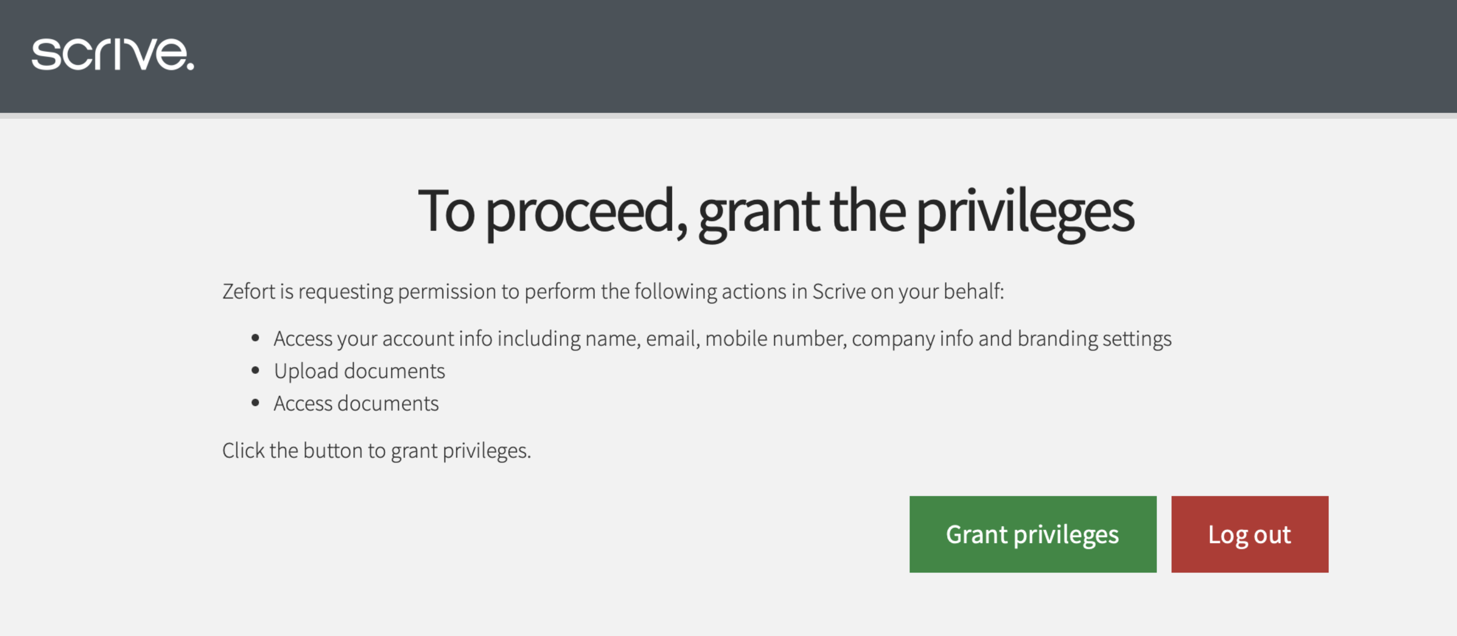 zefort scrive grant privileges