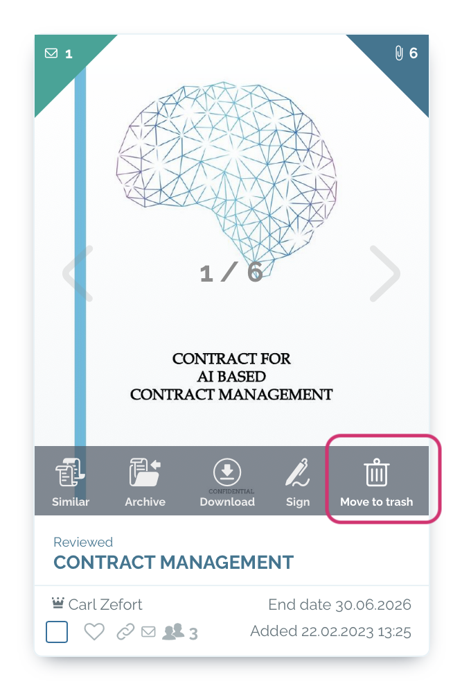 zefort delete contract in cards view